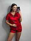 Піжама жіноча ШОВК АРМАНІ Сорочка та шорти V.VELIKA ЧЕРВОНИЙ, фото 2
