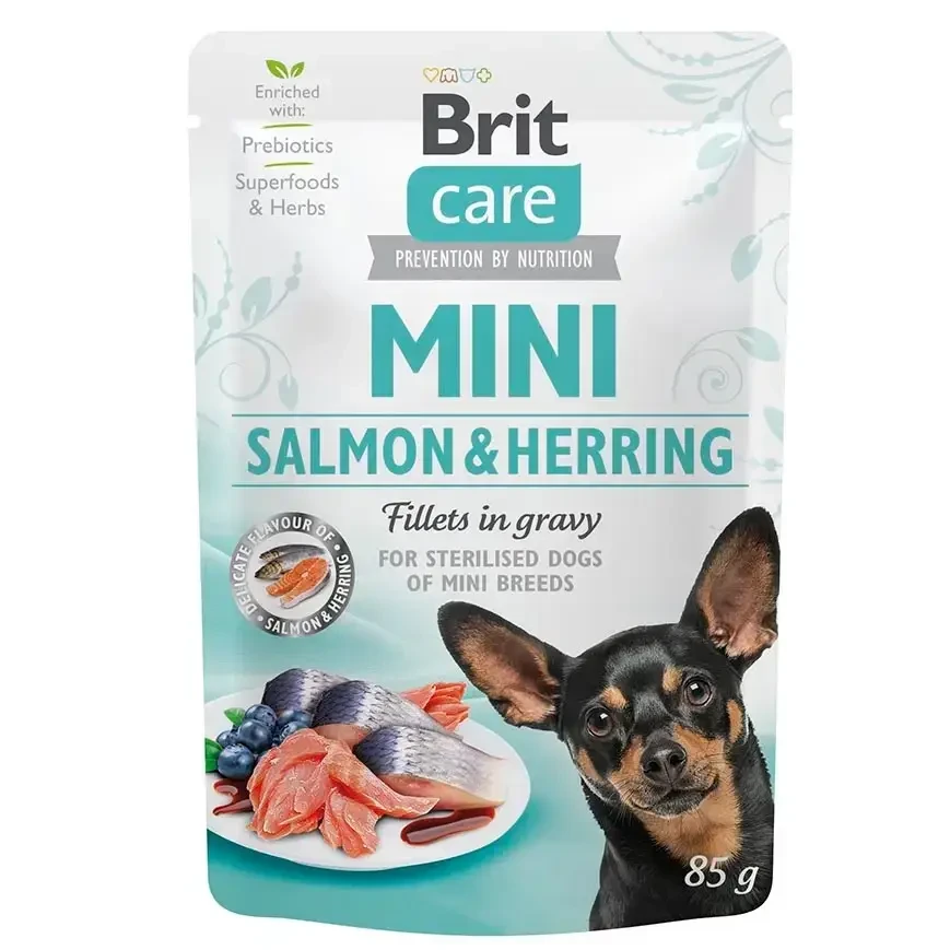 Вологий корм для собак Brit Care Mini pouch 85 г філе в соусі лосось та оселедець, фото 1