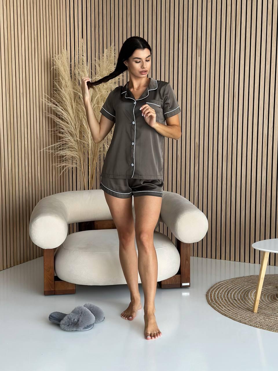 Піжама жіноча ШОВК АРМАНІ Сорочка та шорти V.VELIKA БРОНЗА, фото 1