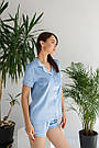 Піжама жіноча ШОВК АРМАНІ Сорочка та шорти V.VELIKA БЛАКИТНИЙ, фото 7