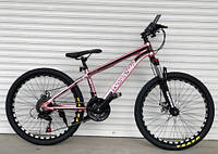 Велосипед алюминиевый горный TopRider-680 24" рама 14" розовый + крылья в подарок!