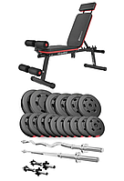 Набір Hop-Sport Premium 75кг з лавою HS-2040 HB, штангами та гантелями