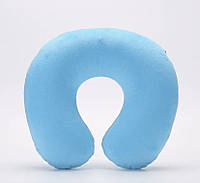 Дорожная надувная подушка подголовник на шею Голубая
