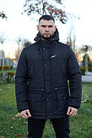 Мужская черная удобная зимняя парка Nike, утепленная черная мужская куртка Найк