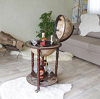 Підлоговий глобус-бар двоярусний на коліщатках "Зодіак" дерев'яний зі сферою Ø330 мм