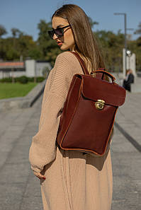 Жіночий шкіряний рюкзак Палермо, натуральна шкіра італійський Краст, колір коричневий, відтінок Вишня