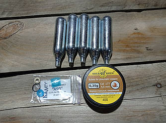 Ремкомплект для пневматичних пістолетів ASG (5 кілець) + балони СО2 (5 штук) + Кульки ББ (400 шт)