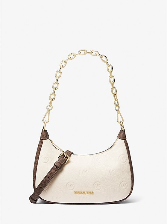 Жіноча сумка Michael Kors Cora Medium Logo Embossed Shoulder Bag (кремова)