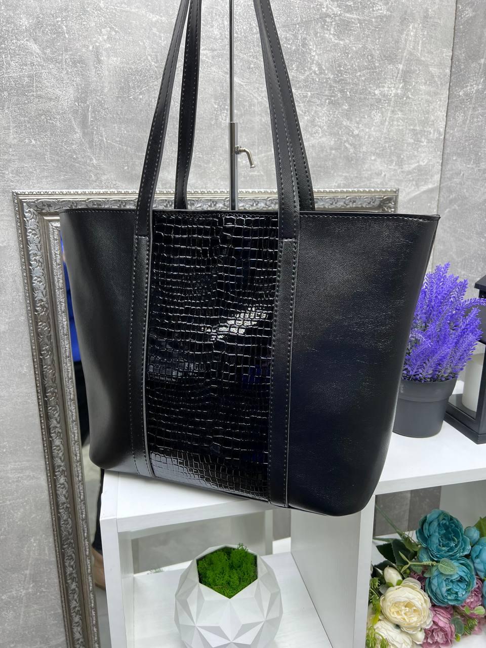 Чорна — формат А4 -  добре тримає форму - велика, стильна та вмістка сумка (0503)