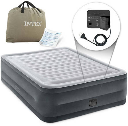 Надувне двоспальне ліжко Intex 64418 із вбудованим електронасосом (розмір 203x152x56см), фото 1