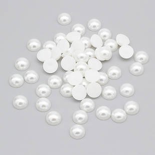 Кабошони Перли АВС-пластик, Напівкруглі, Колір: Білий, Діаметр: 12 мм, Товщина 6 мм, приблизно 60 шт./25г