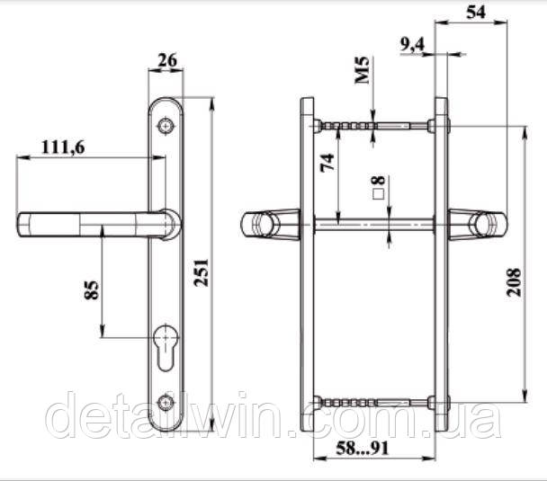 Ручка нажимная для металлопластиковых дверей DHS 85/26 208 мм по болтам белая - фото 2 - id-p1435480663