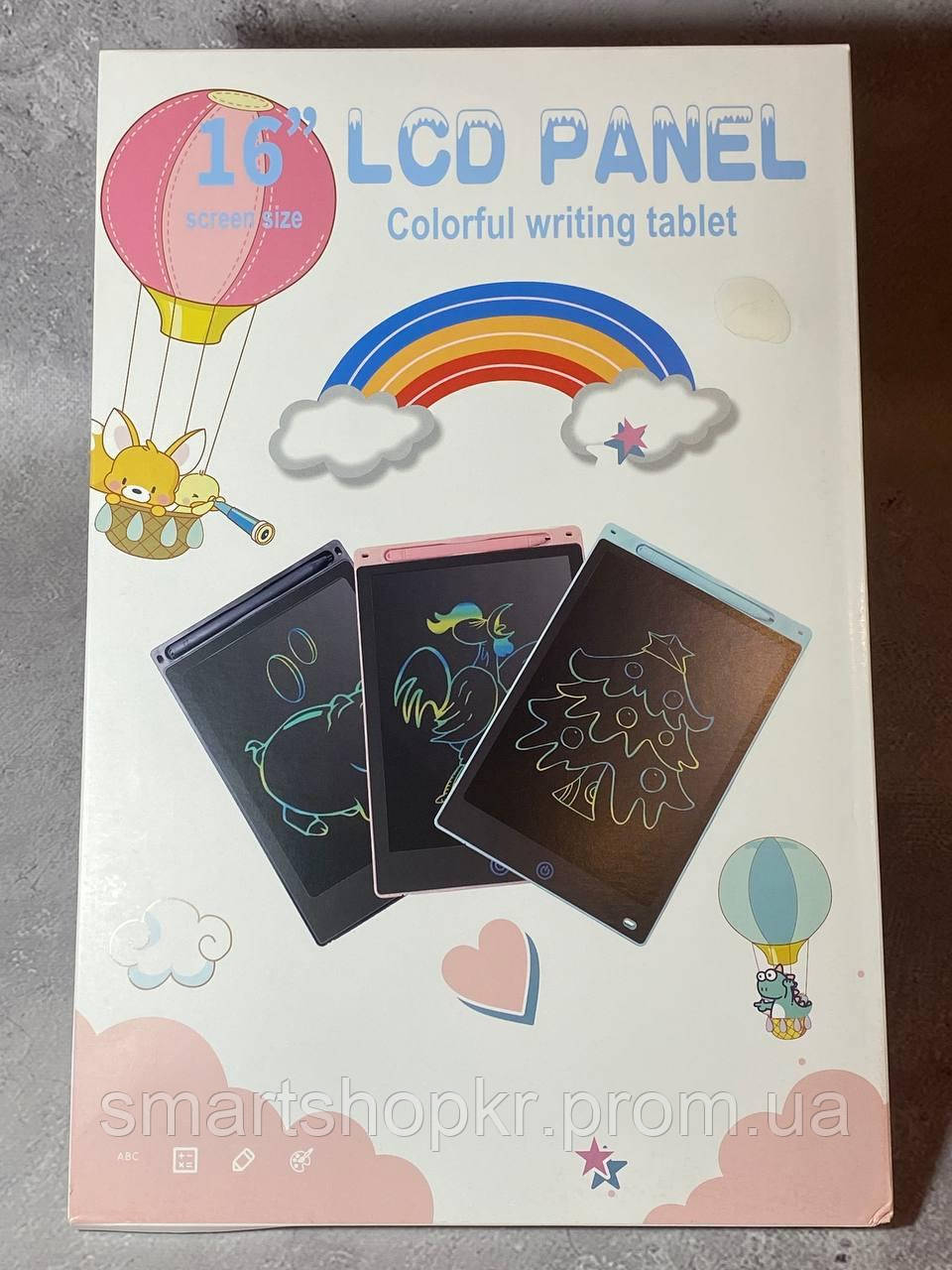 Планшет для малювання дитячий кольоровий 16" LCD дошка для малювання в чорному кольорі