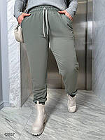 Женские трикотажные штаны двунитка большие размеры. Модель 42857 Оливковый