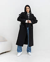 Пальто женское демисезонное, двубортное, шерстяное, элегантное, весеннее, осеннее деловое, Черный, 54