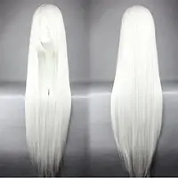 Длинный белый парик 100 см с челкой, женский парик блонд