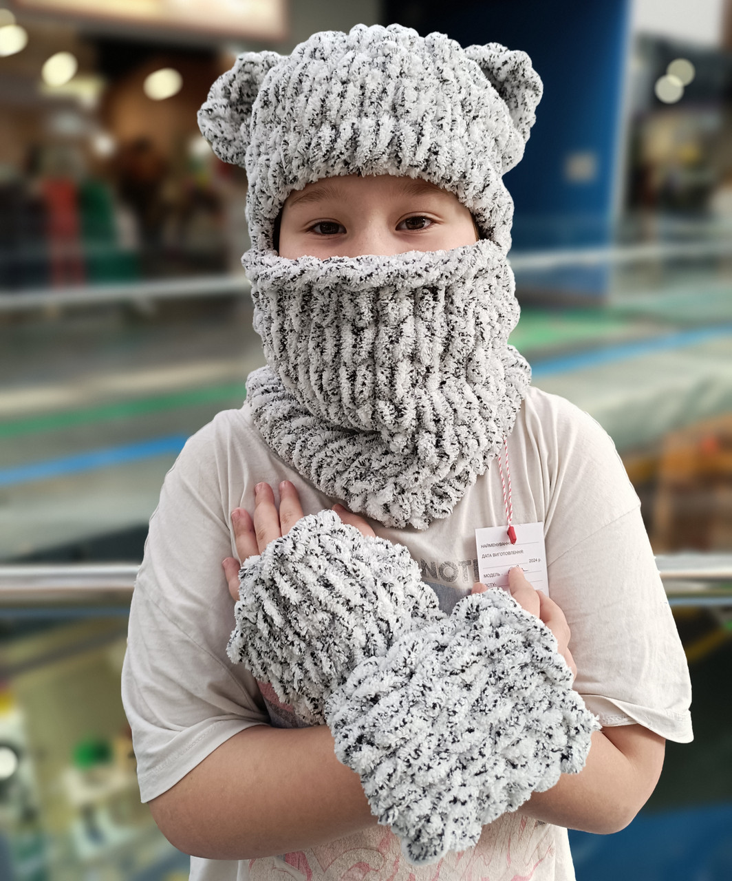 Дитяча в'язана шапка-балаклава з вушками