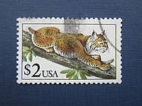Марка США 1990 фауна рысь 2 доллара гаш