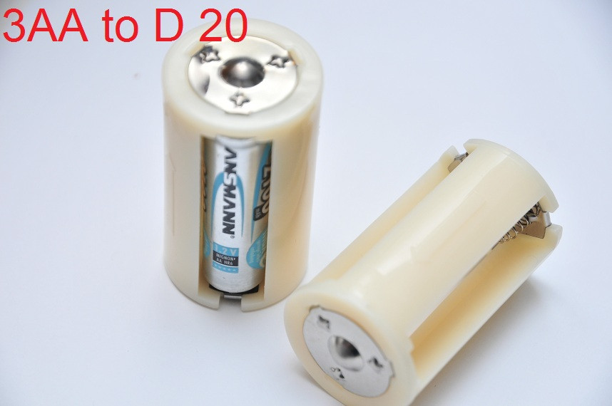 Перехідник AA to D з пальчикових на D (R20) На 3 слоти відсіку, фото 1