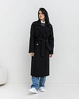 Пальто женское демисезонное, двубортное, шерстяное, элегантное, весеннее, осеннее деловое, Черный, 48
