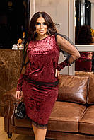 Женский юбочный бархатный костюм, модный костюм нарядный батал, юбочный костюм бархат большие размеры