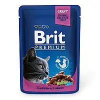 Влажный корм для кошек Brit Premium Cat Chicken & Turkey pouch 100 г курица и индейка