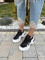 Кроссовки на высокой подошве Черно-белые женские кроссовки Кроссовки женские из натуральной кожи