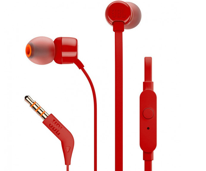 Навушники провідні з мікрофоном JBL T110 Red (JBLT110RED), фото 1