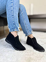 Демісезонні чорні замшеві туфлі на байку, розмір від 36 до 41