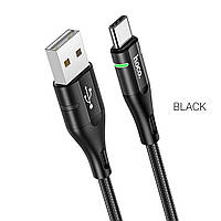 Кабель HOCO U93 USB to Type-C 3A, 1.2m, nylon, aluminum connectors, light indicator, Black