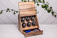 Подставка - коробочка для наручных часов «Elite» Деревянный органайзер для часов на ремешке с логотипом Индивидуальная гравировка, Деревянная крышка