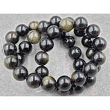 Намистини Обсидіан 10мм, колір золотий