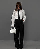 Жіночий чорно білий брючний костюм з сорочкою Арт.311