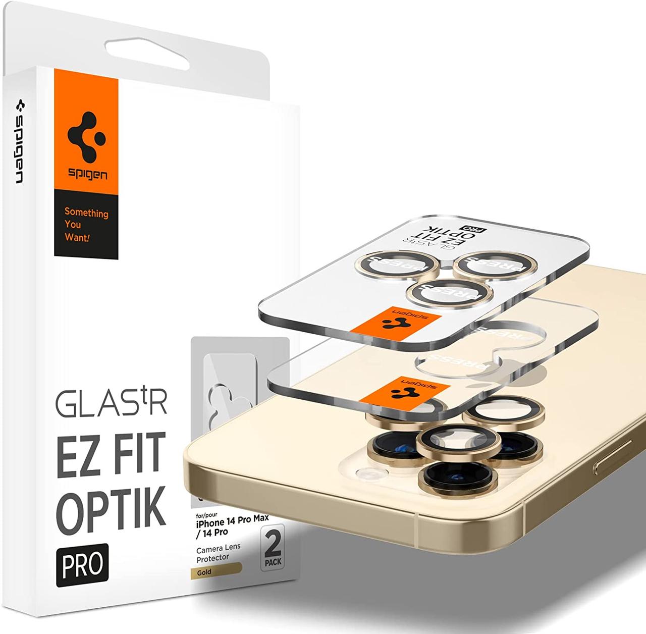 Захисне скло Spigen для камери iPhone 16/15/14 Pro & Pro Max - EZ Fit Optik Pro (2шт), Gold (AGL05598)