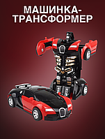 Машинка Трансформер с пультом Bugatti Robot Car Size 1:18 сама трансформируется Красная 220х92х60 мм