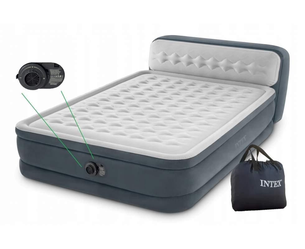 Надувне двоспальне ліжко Intex 64448 із вбудованим електронасосом (розмір 203x152x46см, спинка 86см)