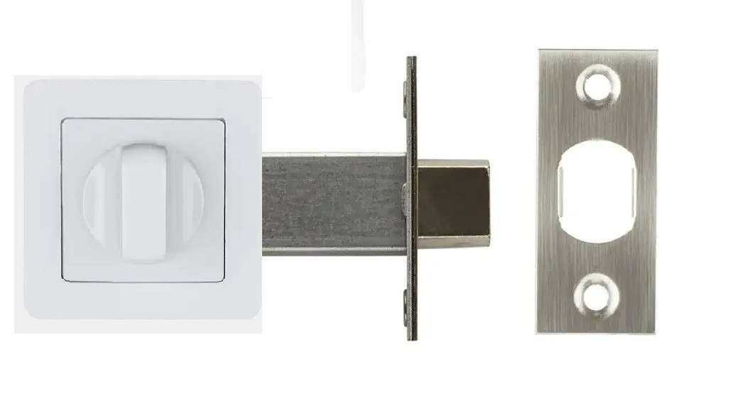 Засувка дверна врізна біла квадратна