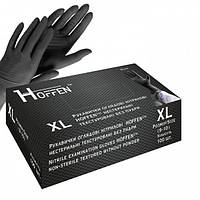 Перчатки черные нитриловые HOFFEN black нестерильные текстурированные без пудры размер XL