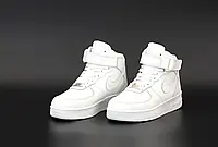 Женские зимние кроссовки Nike Air Force 1 Mid, натуральная кожа, (с мехом), белый, Вьетнам