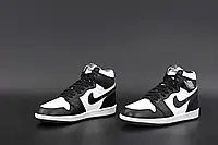 Мужские зимние кроссовки Nike Air Jordan 1 Retro High, кожа, (с мехом), черно-белый, Вьетнам