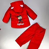 Дитяча демісезонна куртка на флісі з вишивкою для дівчинки весна/ осінь, подовжена Осіння демі курточка від 1 року- червона 80, фото 4