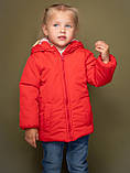 Дитяча демісезонна куртка на флісі з вишивкою для дівчинки весна/ осінь, подовжена Осіння демі курточка від 1 року- червона 80, фото 8