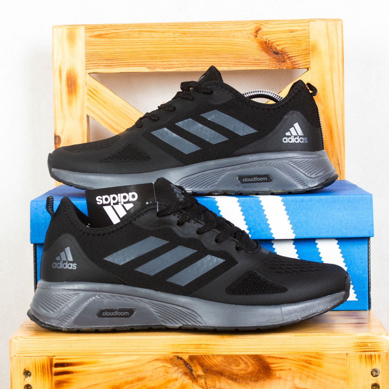 РОЗПРОДАЖ! Кросівки Adidas CLOUDFOAM чорні із сірим, фото 1