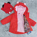 Дитяча демісезонна куртка на флісі з вишивкою для дівчинки весна/ осінь, подовжена Осіння демі курточка від 1 року- червона 80, фото 5
