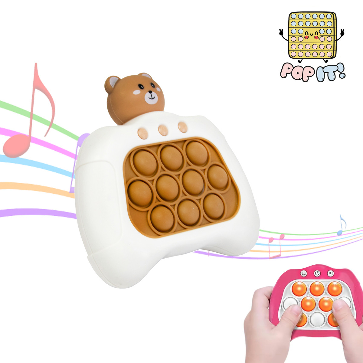 Електронний попит POP IT - Quick Push Game machine "Білий з коричневим ведмедиком", Іграшка антистрес