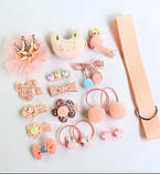 Набір дитячих резинок заколок для волосся в подарунковій упаковці на 18 шт 6 кольорів, фото 6