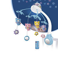 Музыкальный мобиль на аккумуляторе Baby Bell Teddy Bear 3 в 1 Мишки на веточках голубой