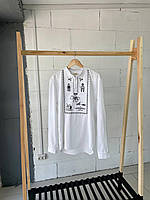 Вишита сорочка чоловіча. Вишиванка льон для чоловіків, розміри S M L XL XXL 48, Белый
