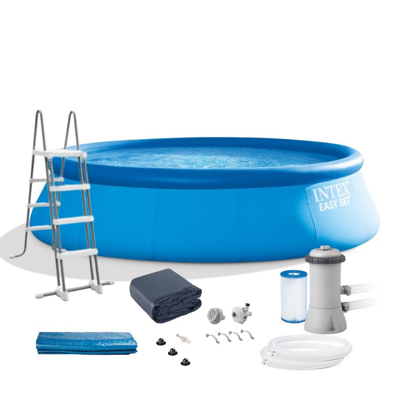 Надувний басейн Intex 26168 (457х122 см) (Картриджний фільтр насос 3785 л/год, драбина, тент, підстилка)