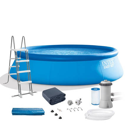 Надувний басейн Intex 26168 (457х122 см) (Картриджний фільтр насос 3785 л/год, драбина, тент, підстилка), фото 1